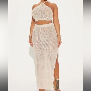 NEW FashionNova Seashell Crochet Maxi Skirt Set